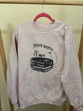 Light Pink Graphic Sweatshirt with Coffee Carafe Design